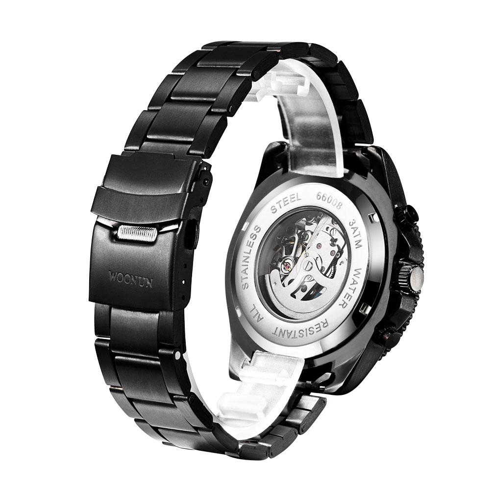 Изображение товара: Мужские часы 2020, мужские механические часы, модные спортивные черные Автоматические механические часы-скелетоны из нержавеющей стали, мужские часы