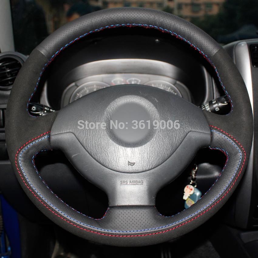 Изображение товара: Чехол на руль «сделай сам» из черной замши и кожи для Suzuki Jimny