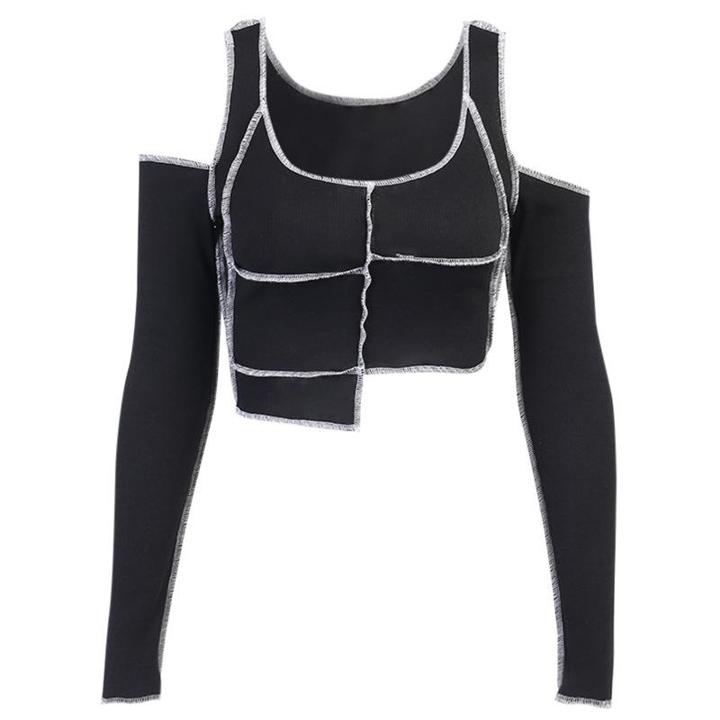 Изображение товара: Женская футболка с открытыми плечами Goth Cool, черная Асимметричная футболка с длинным рукавом и круглым вырезом, уличный Топ, осень 2022