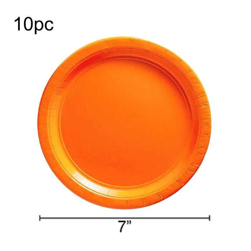 Изображение товара: 142 шт., одноцветные, для 20 человек, оранжевые, вечерние, одноразовые, пластиковые тарелки, чашки для дня рождения, вечерние, свадебные украшения, детский душ
