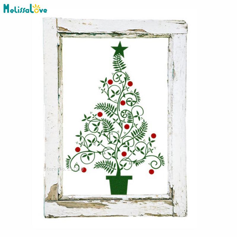 Изображение товара: Наклейки на стену в виде рождественской елки, наклейки на окно магазина, домашнее украшение, виниловый праздничный знак, декоративные фрески, съемный YT5271