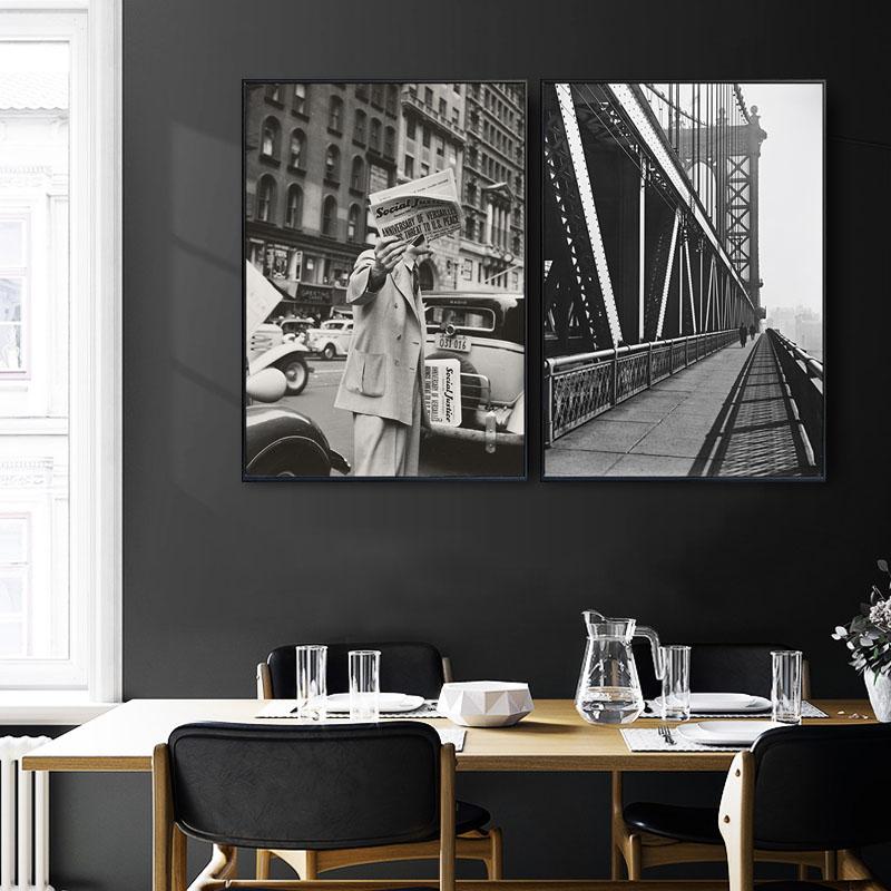 Изображение товара: Черный Белый Европейский пейзаж постер Винтаж городская улица такси настенная живопись на холсте в скандинавском стиле для гостиной домашний декор