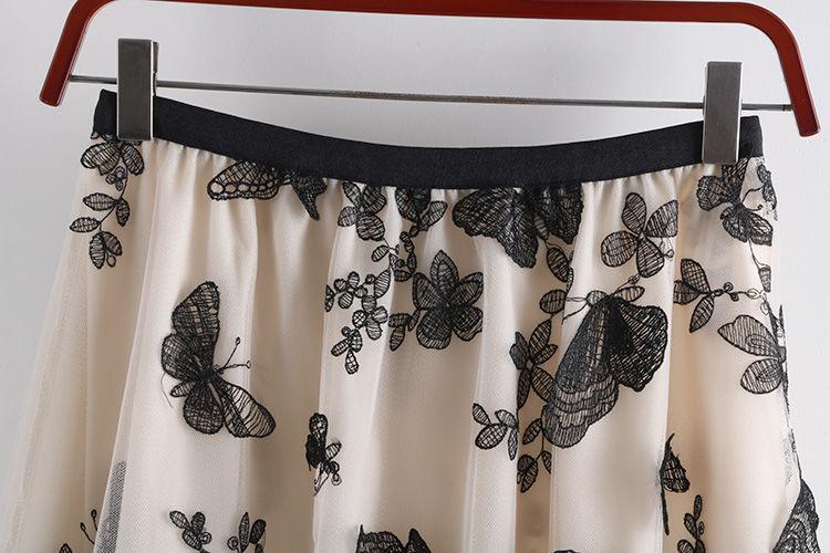 Изображение товара: Женская сетчатая юбка с вышивкой, элегантная трапециевидная юбка до щиколотки с эластичным поясом, Шикарные Длинные юбки для женщин, 5XL
