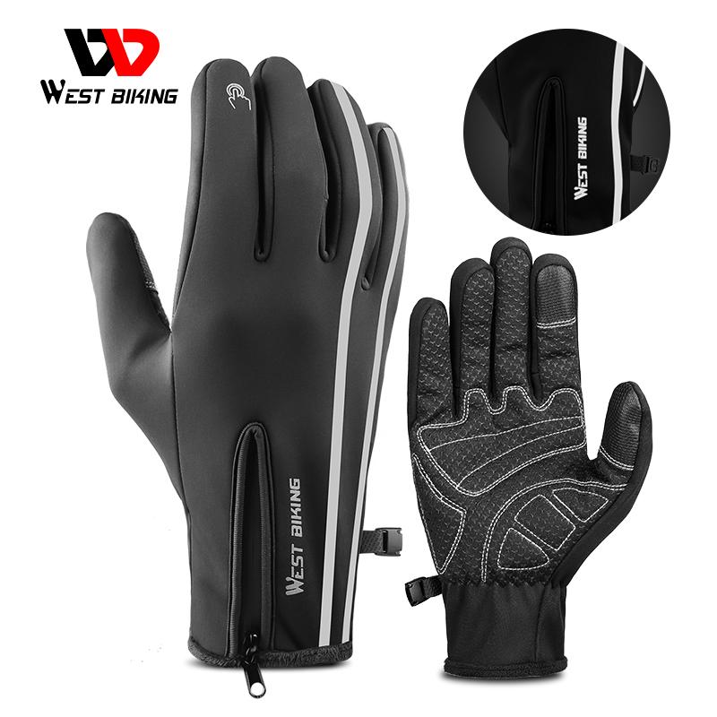 Изображение товара: Теплые зимние велосипедные перчатки, ветрозащитные велосипедные перчатки для мужчин, для бега, катания на лыжах, скалолазания, спортивные перчатки, WEST BIKING