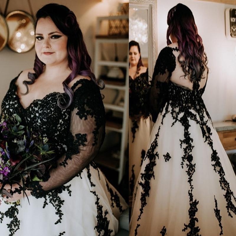 Изображение товара: Свадебное платье с открытой спиной, черно-белое, длинное, со шлейфом, свадебное платье большого размера, размера плюс