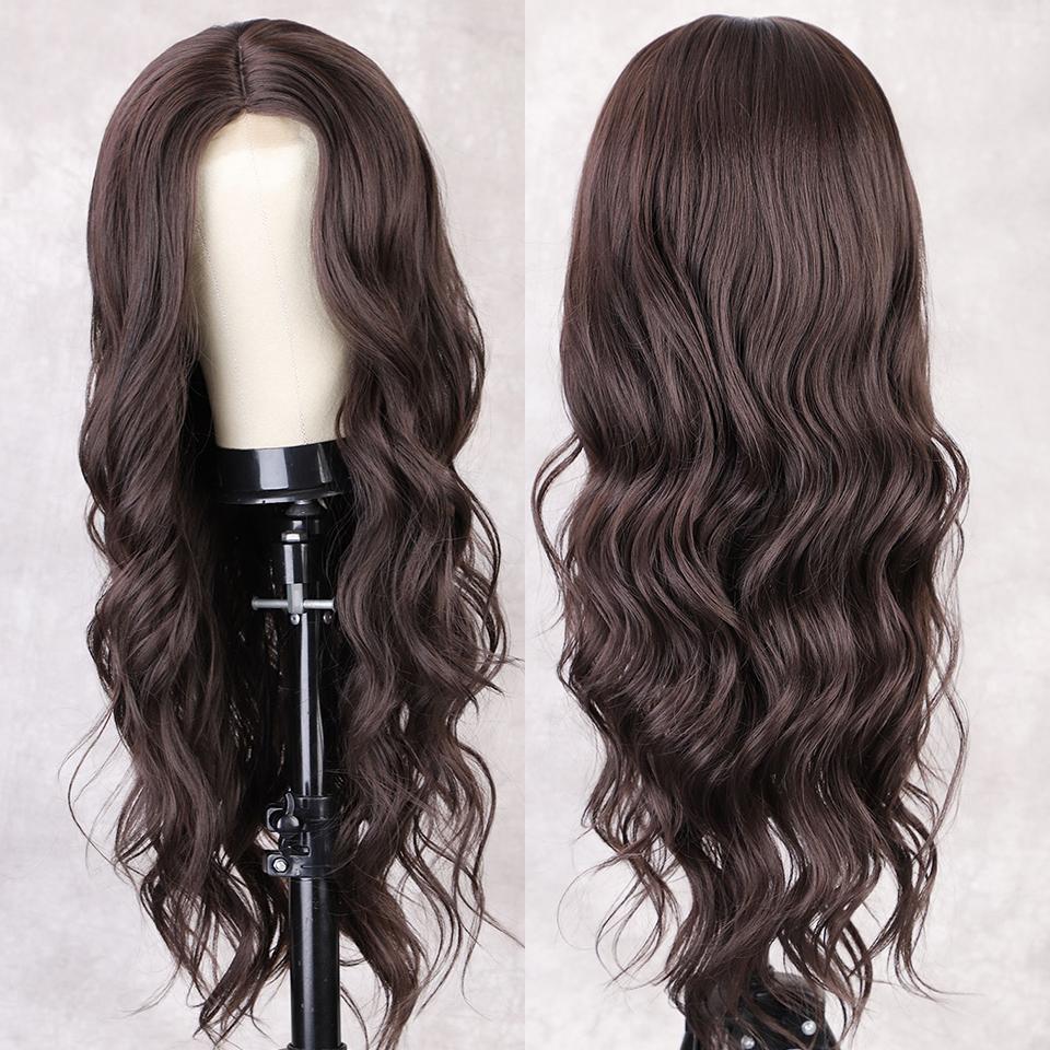 Изображение товара: Парик я-парик Синтетический для женщин, коричневые длинные волнистые парики, высокая термостойкость, средняя часть, черные, красные, светлые парики