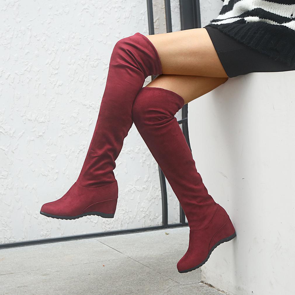 Изображение товара: Boots Women Autumn Winter booties Ladies Fashion Wedge Boots Shoes Over The Knee Thigh High Suede Long Boots