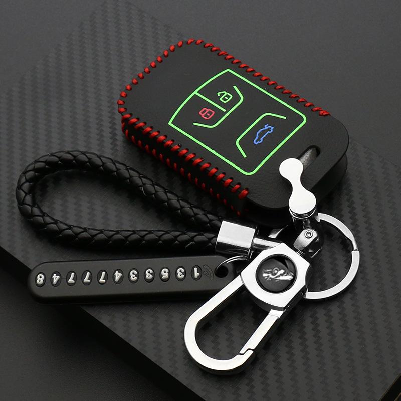 Изображение товара: Цветной кожаный чехол для автомобильного ключа с 3 кнопками для Chery Tiggo Arrizo, брелок для автомобильного смарт-ключа, аксессуары для интерьера автомобиля