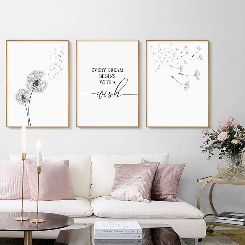 Изображение товара: Картина на холсте с изображением одуванчика, с принтом с цитатой, Постер в скандинавском стиле, минималистичный декор для гостиной, спальни, дома