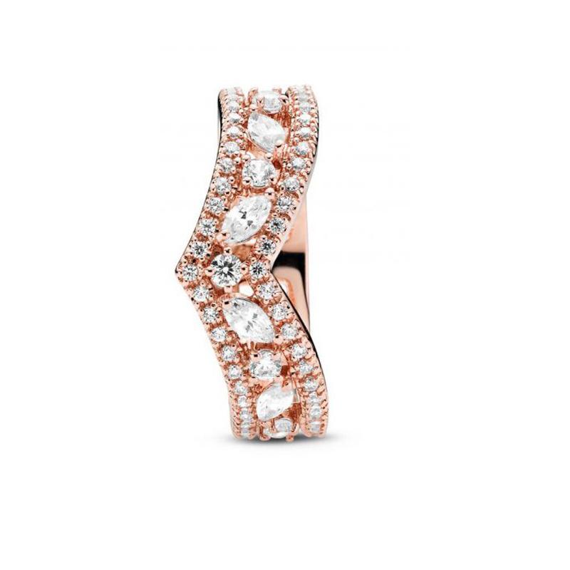 Изображение товара: 2020 Осень Новый 925 Серебряные кольца розового золота с двойным циркон кольцо, модное ювелирное изделие для женщин, подарок на день рождения