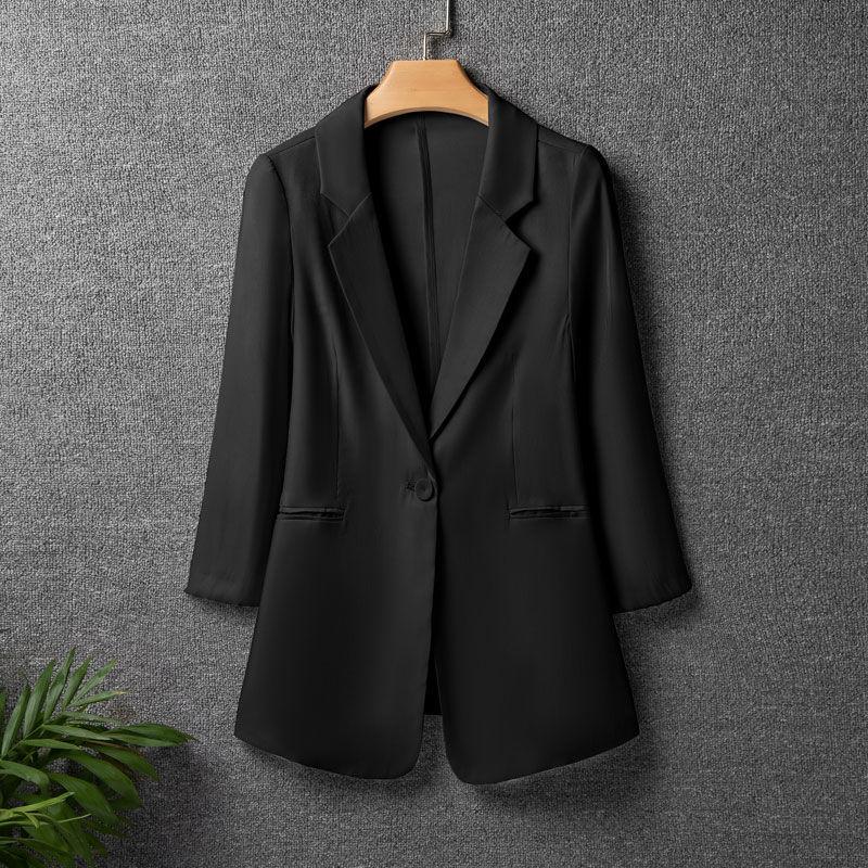 Изображение товара: Черный белый женский костюм с рукавом 3/4, куртка, весна-лето 2020, тонкая Офисная Женская верхняя одежда размера плюс 7XL, повседневные женские блейзеры, пальто