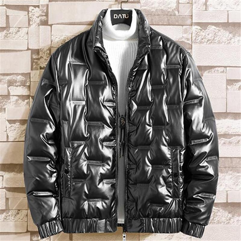 Изображение товара: Зимняя Теплая мужская блестящая куртка, Качественная мужская куртка с толстым воротником, теплая куртка-бомбер, водонепроницаемая ветрозащитная хлопковая куртка, парки