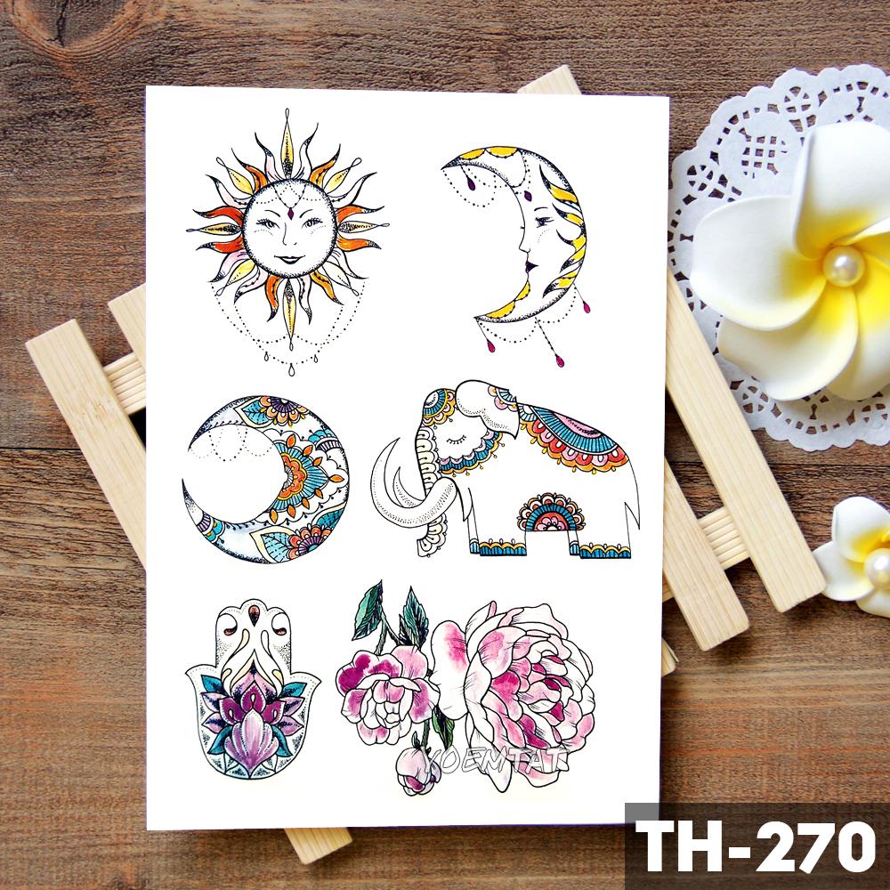 Изображение товара: Временная тату-наклейка «Ловец снов» с цветами, бабочкой, луной, кукла-подвеска, акварельные татуировки, боди-арт, искусственная татуировка