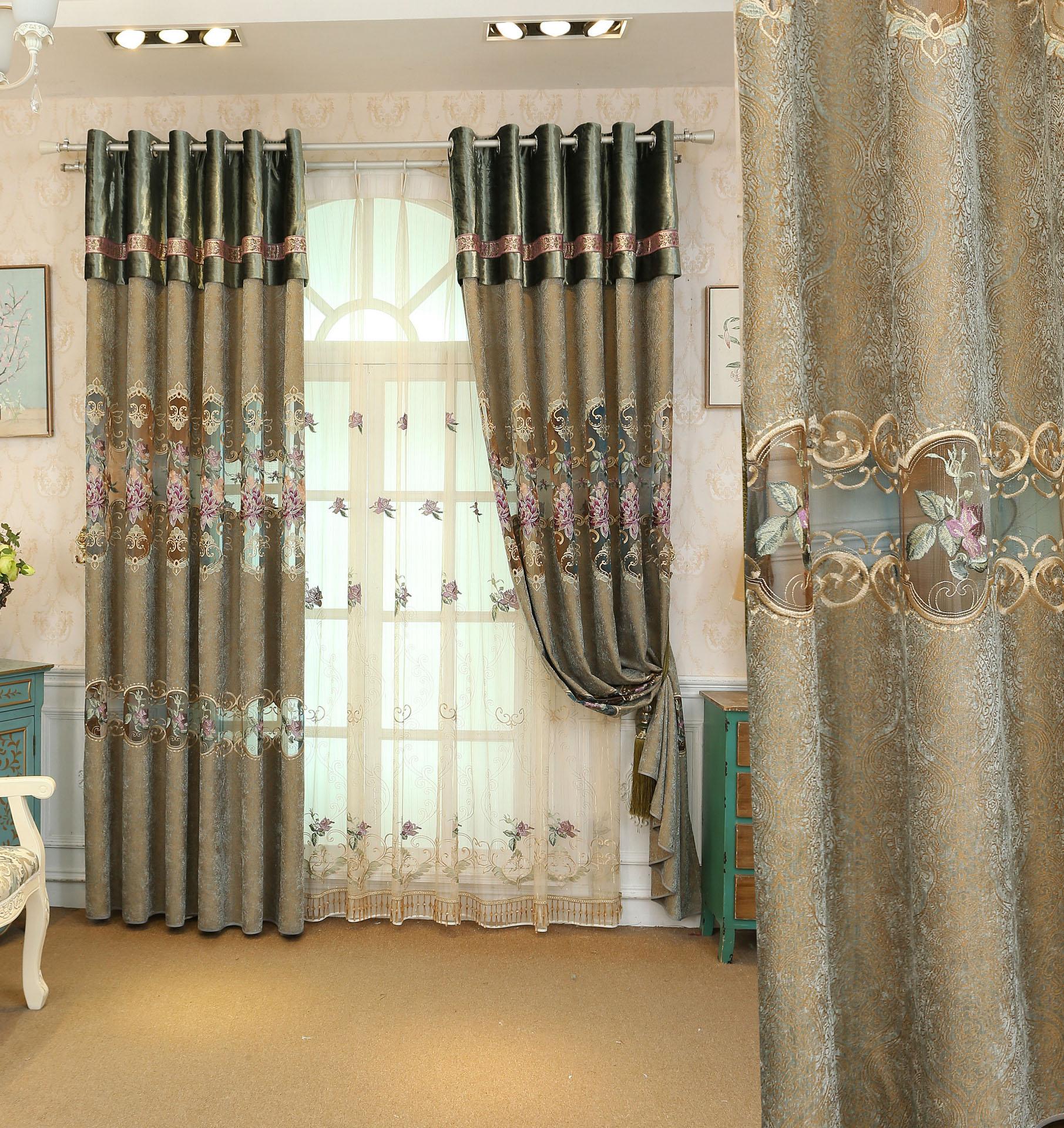 Изображение товара: Роскошные европейские затемняющие шторы из полиэстера высокого качества с вышивкой для гостиной с вуалью для спальни