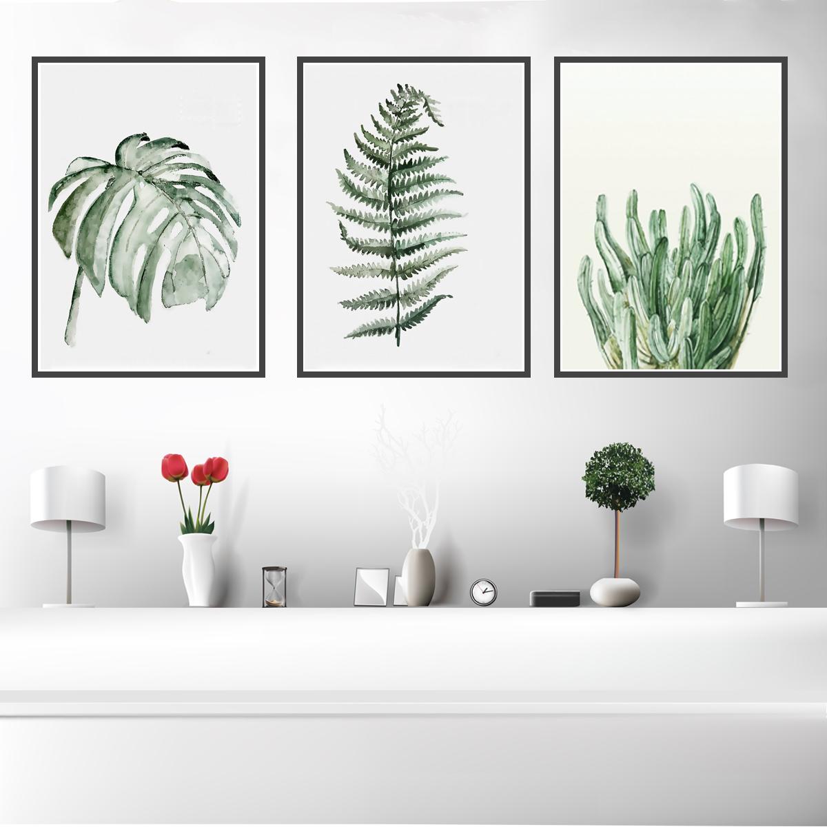 Изображение товара: Современный винтажный постер с изображением тропических зеленых растений и листьев на холсте, живопись, настенное искусство, украшение для гостиной и дома