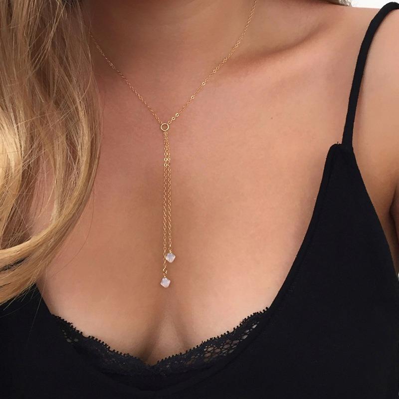 Изображение товара: Ожерелья HebeDeer, ювелирные изделия, длинный кристалл, трендовая девушка, серебряный цвет, Трендовое ожерелье с кисточками из сплава, цепочка для женщин, ожерелье