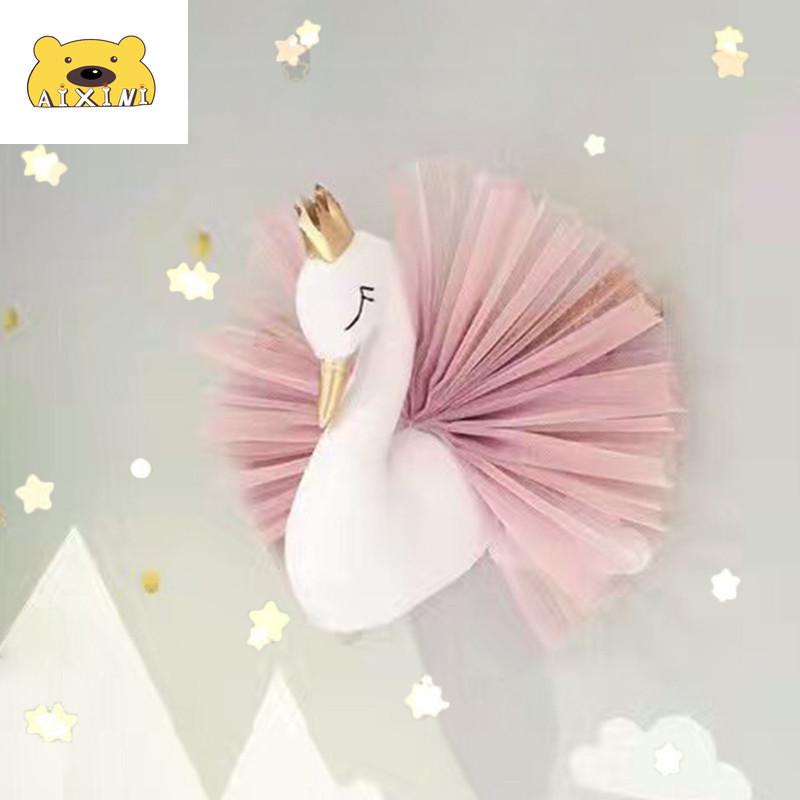 Изображение товара: Настенный плюшевый декор в виде головы лебедя, подвесное крепление в виде фламинго, мягкая игрушка принцессы, подарок для маленькой девочки, декор для детской комнаты
