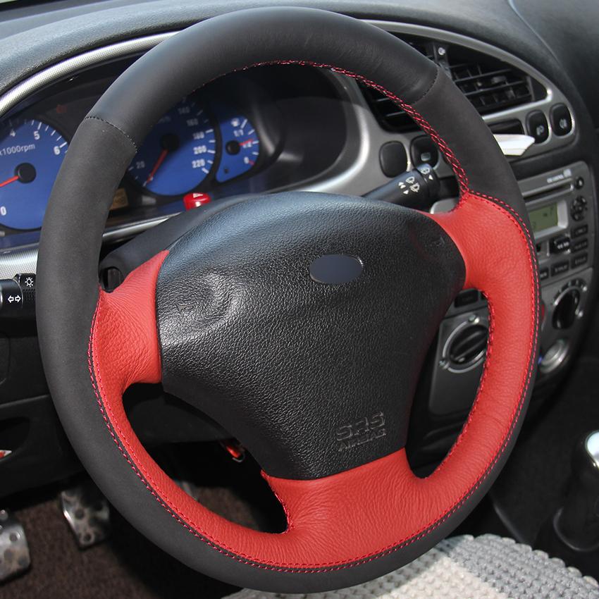 Изображение товара: Черный, Красный кожа черная замша DIY чехол рулевого колеса автомобиля для форд фиеста 4 Mk4 1996-2006 старый Fiesta