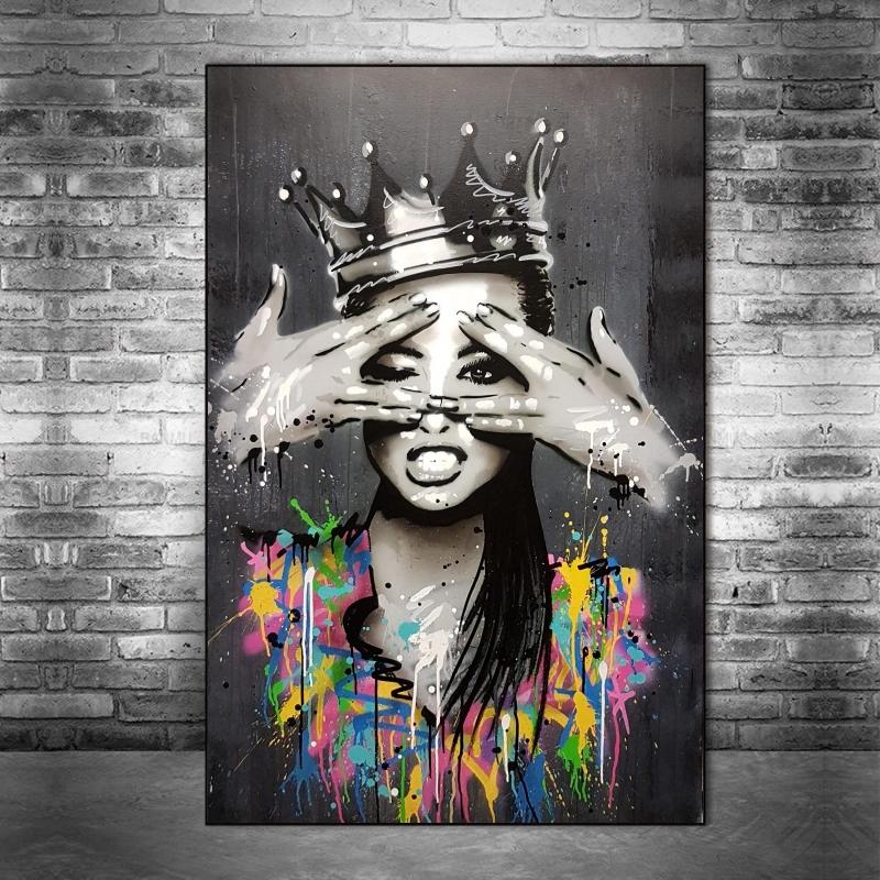 Изображение товара: Граффити искусство абстрактная девушка с короной Холст Плакаты и принты уличное искусство женщина портрет картины стены картины дома