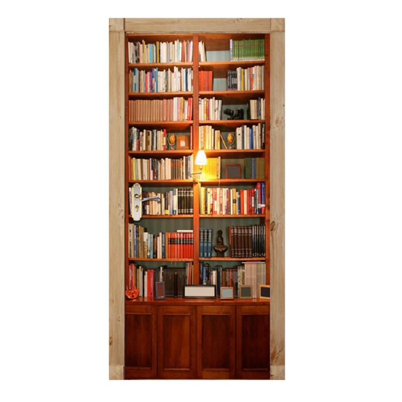 Изображение товара: Наклейки на дверь книжной полки, 3D наклейки на стену, декор для спальни, гостиной, плакат из ПВХ, водонепроницаемые наклейки для книжного шкафа