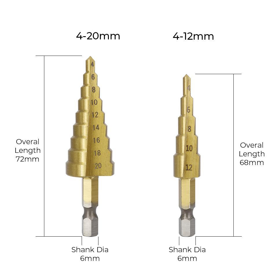 Изображение товара: Набор ступенчатых Сверл из быстрорежущей стали с титановым покрытием, корончатое сверло для дерева и металла, 4-12 мм, 4-20 мм, 4-32 мм