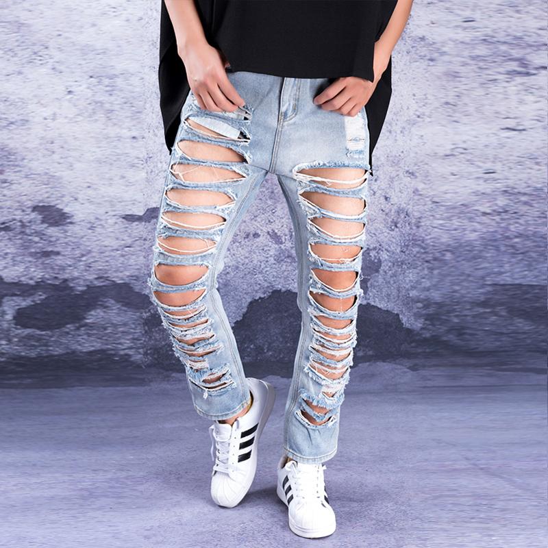 Изображение товара: Джинсы мужские с дырками, трендовые уличные штаны из денима с очень большими дырками, лето