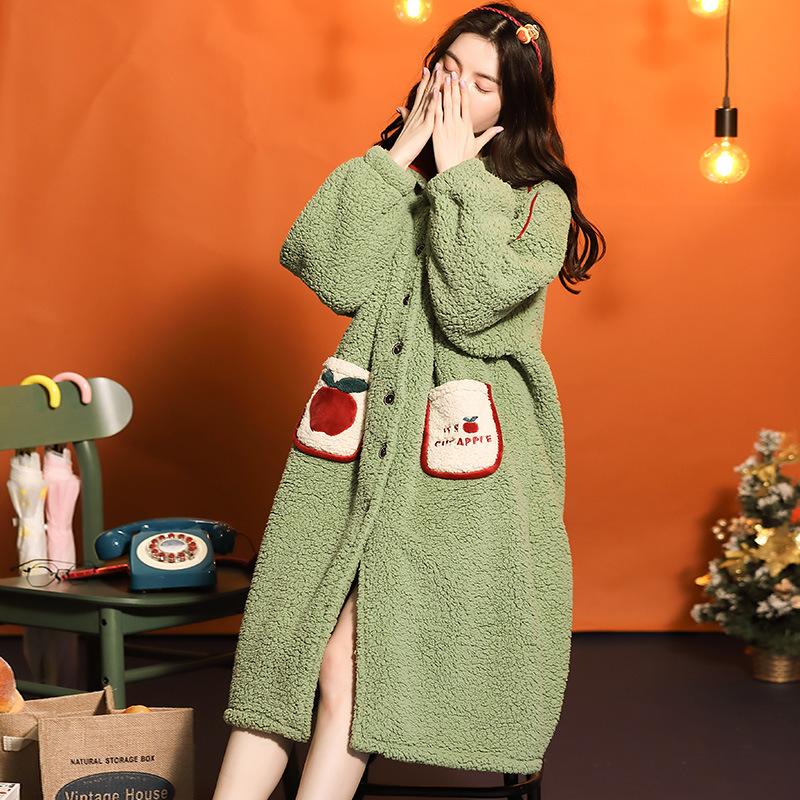 Изображение товара: Ночная одежда, зимняя новая Пижама, Женская фланелевая теплая Корейская простая Пижама юката, модная домашняя пижама халат из кораллового флиса