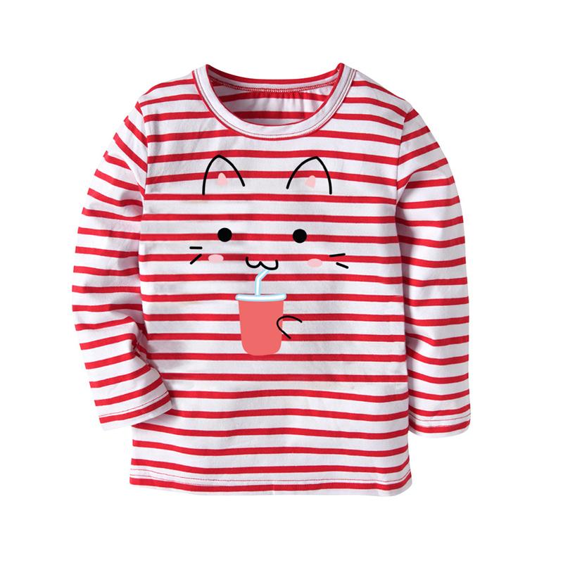 Изображение товара: Рубашка для девочек и мальчиков, Базовая рубашка с длинным рукавом и мультяшным котом, Детские хлопковые топы в западном стиле для весны и осени