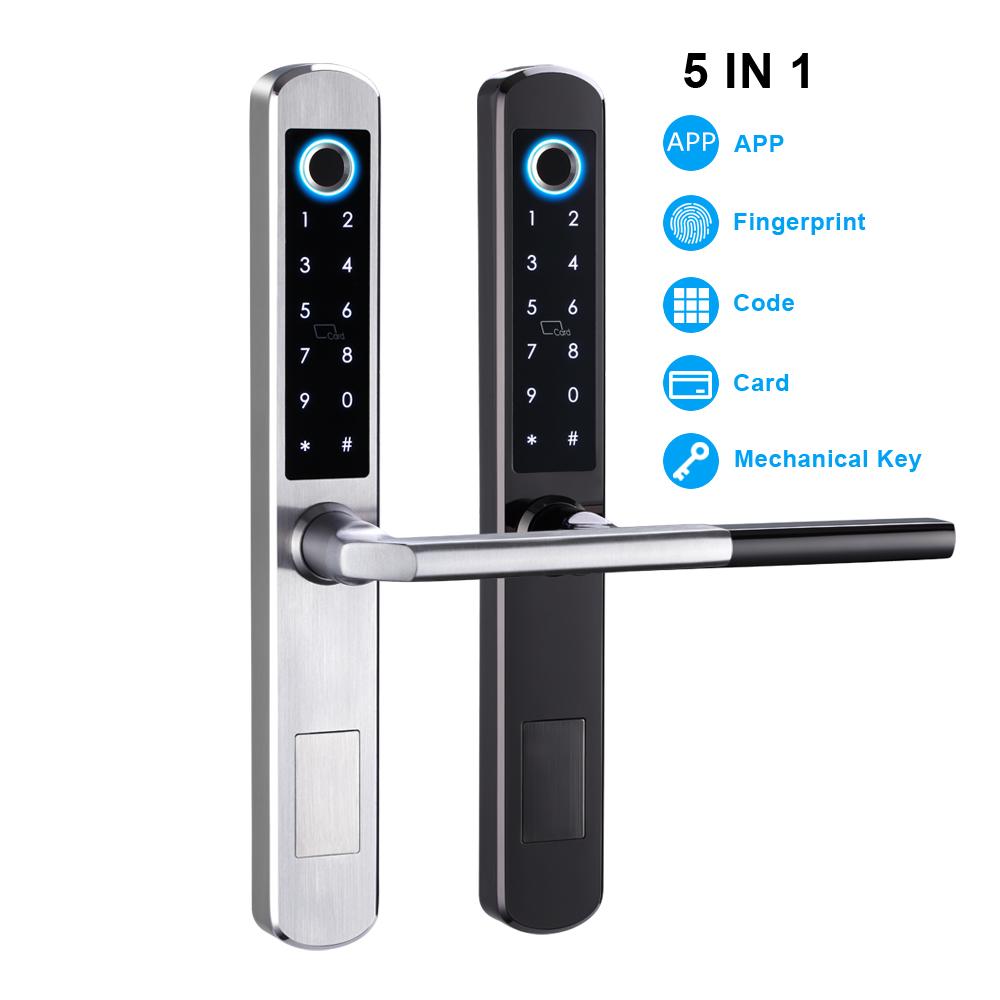 Изображение товара: Дверные замки Freecan с Биометрическим отпечатком пальца, электронный смарт-Дверной замок, RFID-карта, замок с паролем для алюминиевой стеклянной двери