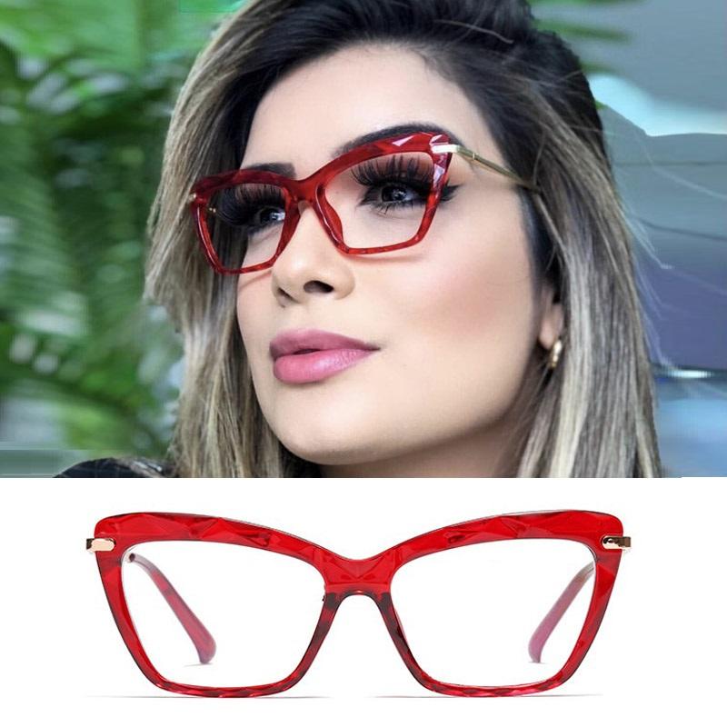 Изображение товара: Оправа для очков с красными кристаллами TR90, женские прозрачные очки «кошачий глаз», популярная оптическая оправа для очков, женские очки