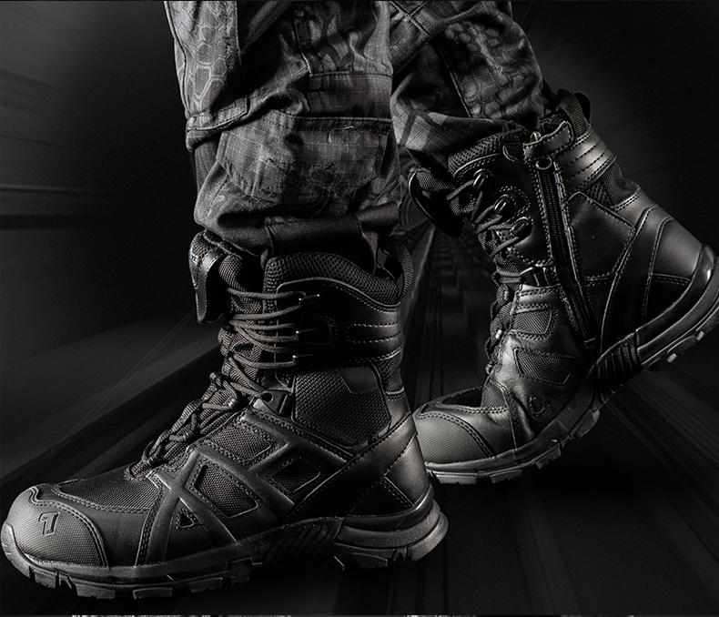 Изображение товара: Высокие кожаные сетчатые дышащие противоскользящие Военные боевые тактические сапоги для занятий спортом на открытом воздухе, альпинизма, пустыни, походная обувь