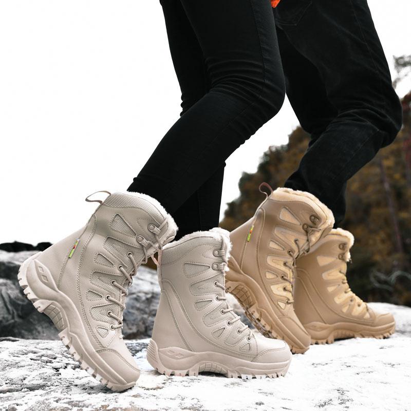 Изображение товара: Мужские кожаные ботинки зимние с мехом 2020 теплые зимние ботинки мужские зимние уличные рабочие повседневные ботинки Военные Резиновые ботильоны унисекс