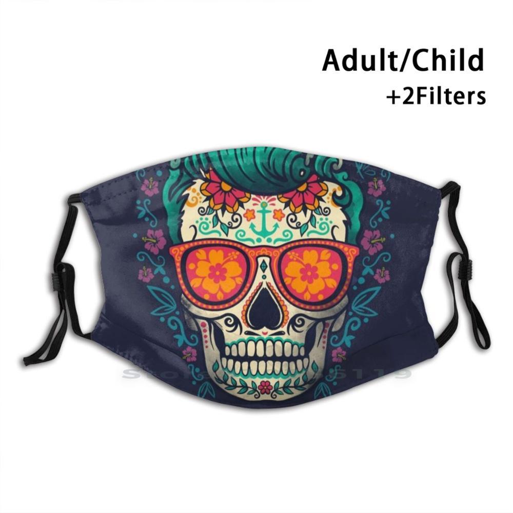 Изображение товара: Маска Calavera для серферов многоразовая с фильтром Pm2.5, детская маска для лица, волнистая, День мертвых гибискусов, летняя
