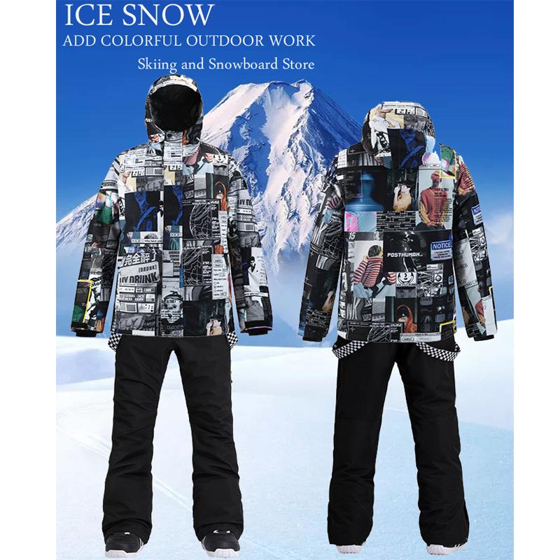 Изображение товара: Комплект зимней одежды для мужчин, водонепроницаемый костюм для сноуборда, лыжная куртка + нагрудники, штаны
