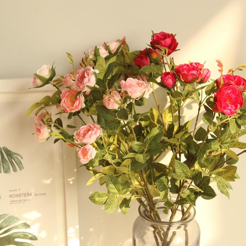 Изображение товара: 5 голов, искусственный Шелковый цветок, чайная роза, украшение для дома, гостиной, искусственный цветок для свадьбы, дорожный букет невесты, настенный букет
