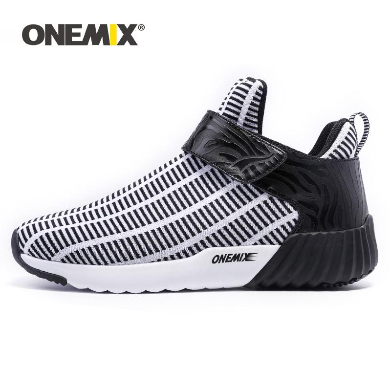 Изображение товара: ONEMIX новые модные высокие кроссовки для бега, амортизирующие мужские кроссовки для улицы, повседневные полосатые слипоны на платформе, кроссовки для фитнеса