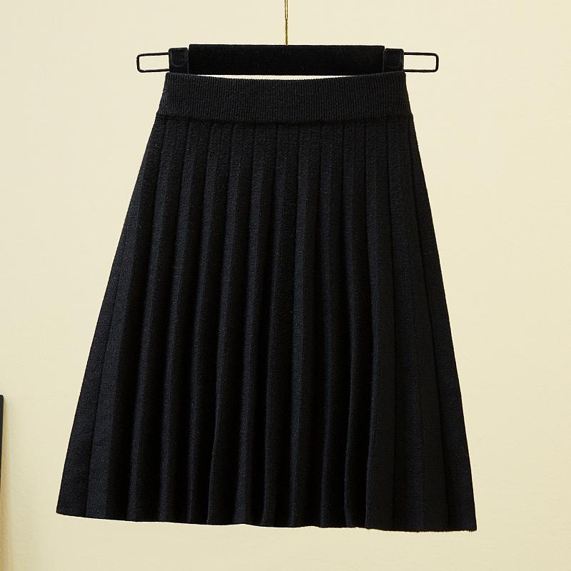 Изображение товара: Черная вязаная плиссированная Женская юбка большого размера в Корейском стиле, винтажная Женская юбка с завышенной талией размера d, женская одежда A6432