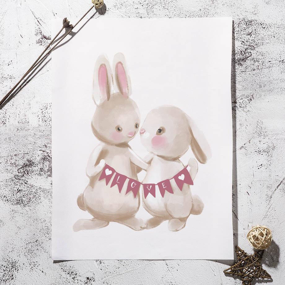 Изображение товара: Мультяшный Кролик Сердце шар роза цветок скандинавские плакаты и принты настенная живопись на холсте настенные картины декор для детской комнаты