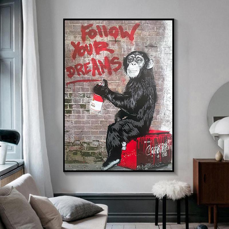Изображение товара: Модульная Картина на холсте с изображением обезьяны Бэнкси, Настенная картина с изображением квадратов, картины для гостиной, домашнего декора