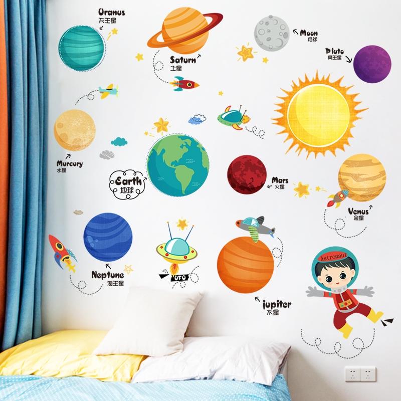 Изображение товара: Наклейки на стену с изображением звезды из мультфильма, Вселенная, детские комнаты, украшения, эстетические наклейки на стену для спальни, самоклеющиеся обои, ПВХ плакат