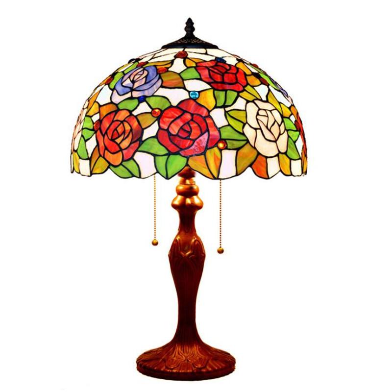Изображение товара: Пастораль, цветные стеклянные розы Тиффани, настольная лампа для фойе, спальни, бара, квартиры, стеклянный осветительный прибор диаметром 40 см, 1110