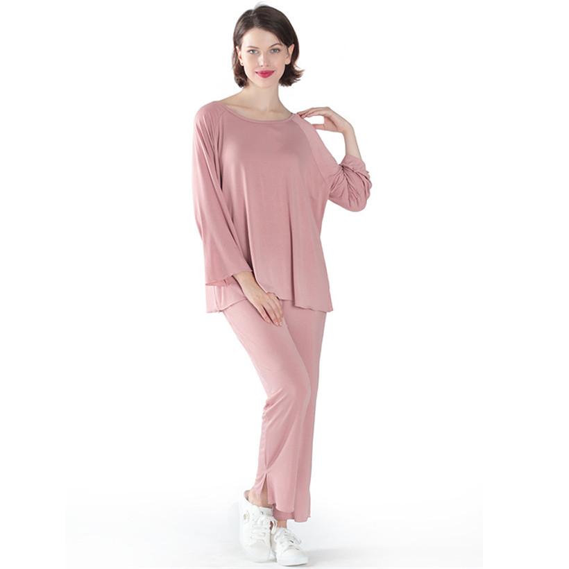 Изображение товара: Осенняя Женская одежда для сна, женские пижамные комплекты, костюм laides, пижама с длинным рукавом, Женская однотонная Домашняя одежда, женская одежда 3XL-6XL