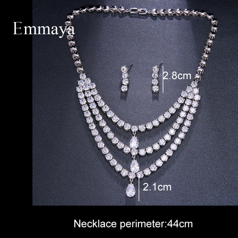 Изображение товара: Emmaya роскошное женское ожерелье с белым Цирконом в форме капли, набор с кулоном, банкетные серьги, подарок, аксессуар, подарок