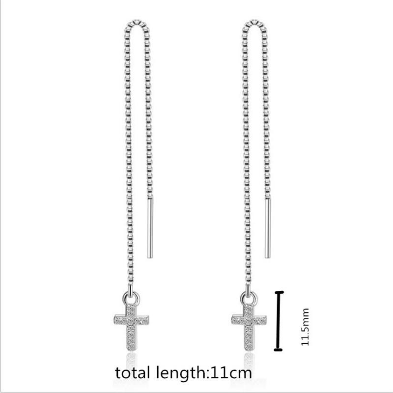 Изображение товара: Женские длинные серьги-кисточки Everoyal, модные серьги из серебра 925 пробы с подвесками-крестиками, серебряные аксессуары для девушек