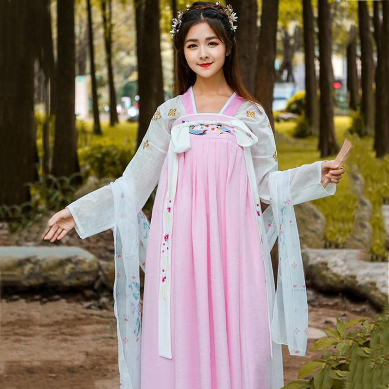 Изображение товара: Hanfu розовый традиционный танцевальный костюм, женский наряд для китайского фестиваля, сказочное платье, одежда для народных восточных выступлений DF1001