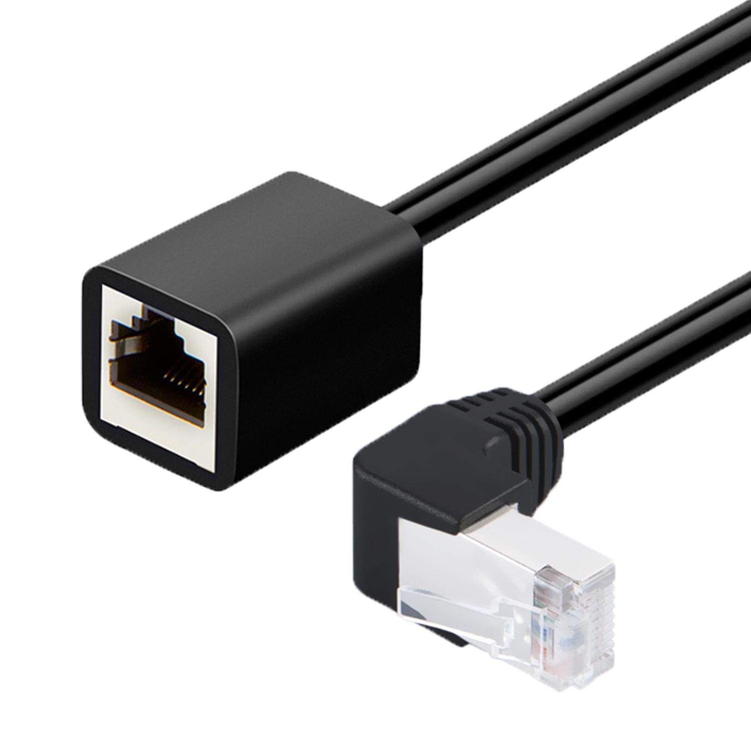 Изображение товара: Экранированный Удлинительный кабель Cat6, штырьковый/гнездовой, левый угол, FTP Cat6 Ethernet-кабель, Позолоченный Контакт, 0,5 м