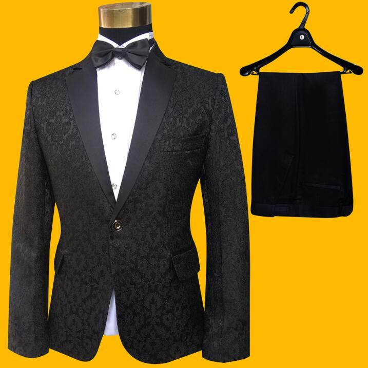 Изображение товара: Кружевной Блейзер elbise с вышивкой, мужской костюм для жениха с брюками, мужские свадебные костюмы, одежда для сцены певицы, официальное черное платье