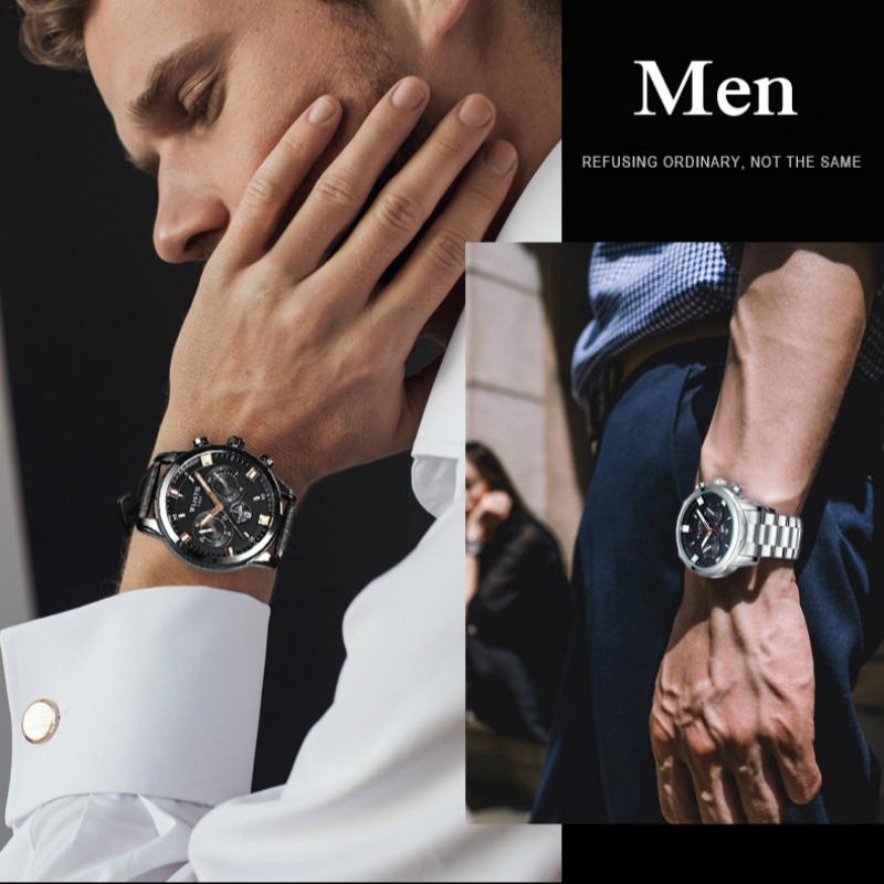 Изображение товара: Часы наручные WLISTH Мужские кварцевые, модные брендовые Роскошные деловые, с кожаным ремешком, 2021