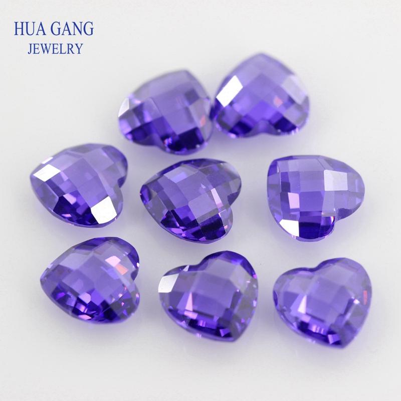 Изображение товара: Фиолетовый в форме сердца, кубический цирконий, двойная контрольная доска, свободные камни CZ, искусственные камни, бусины для ювелирных изделий 3x3-12x12mm