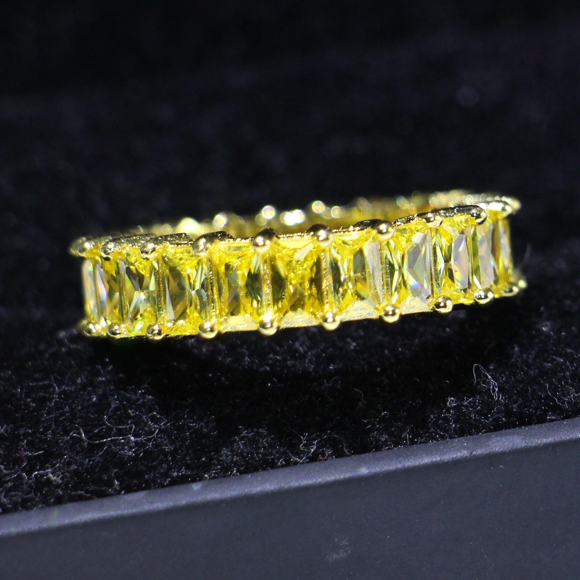 Изображение товара: Rulalei новый бренд Роскошные ювелирные изделия 925 серебро и золото заполнение Принцесса Cut Желтый 5A кубический цирконий для женщин обручальное кольцо подарок